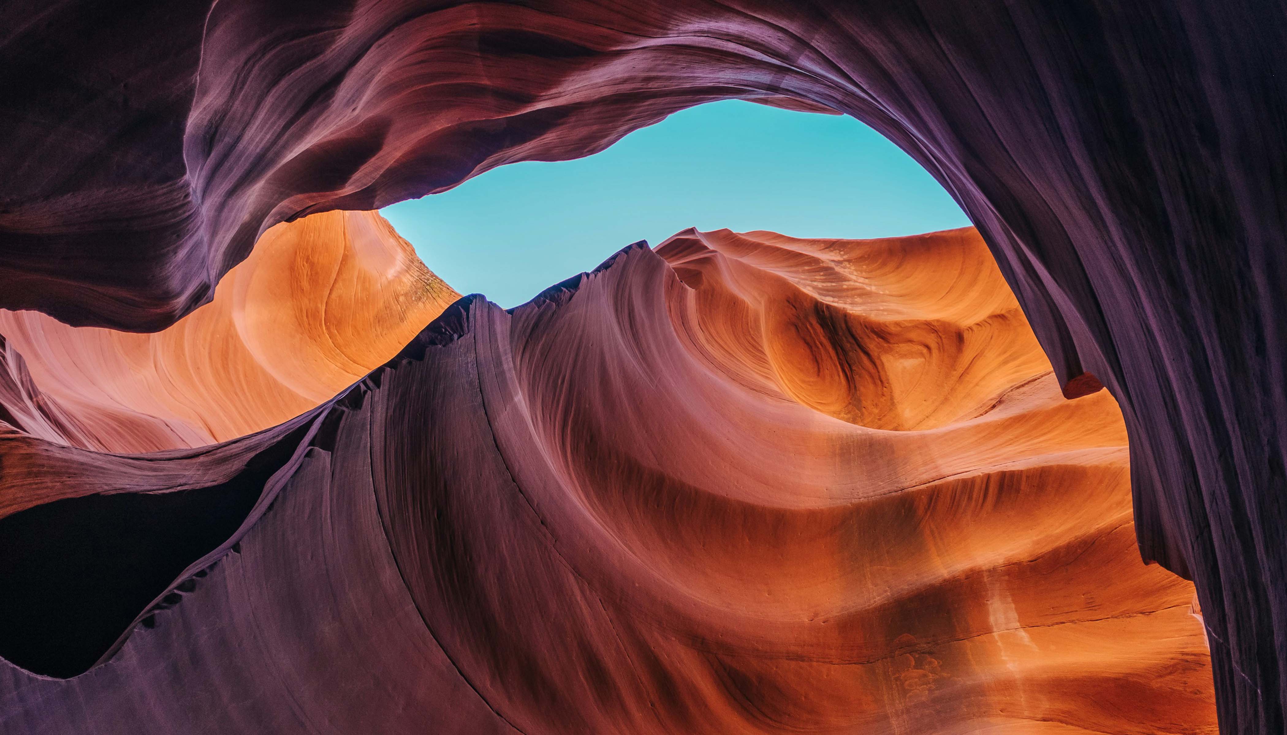 A Photo Looking Up Out of Antelope Canyon in Arizona